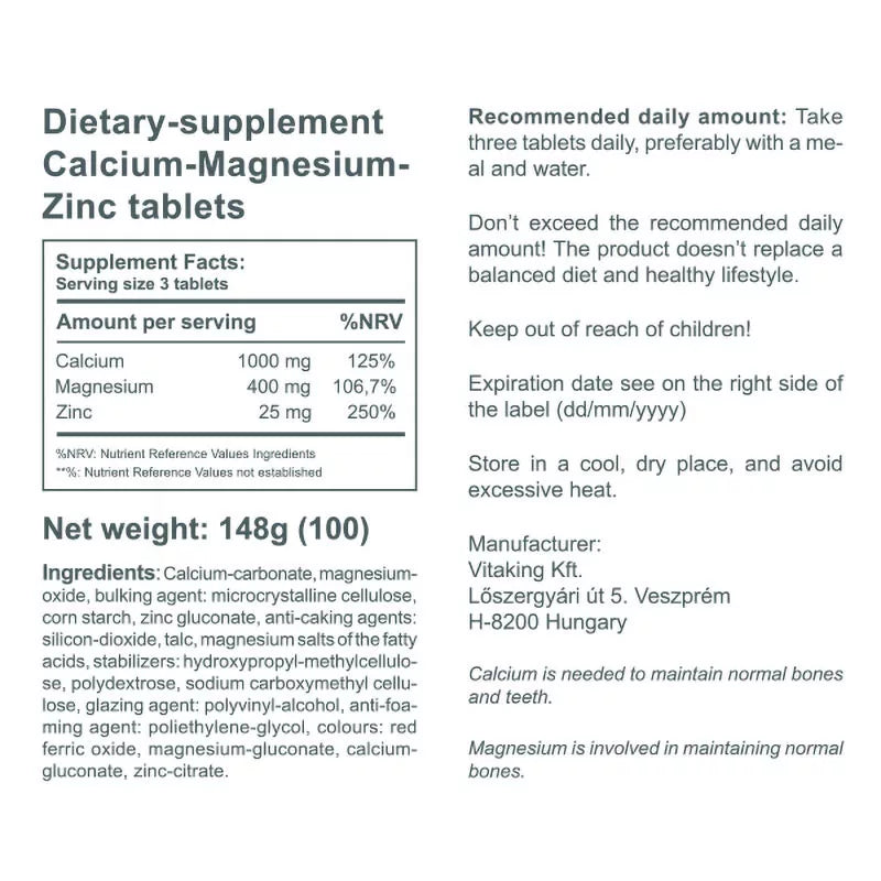 Vitaking CalMag-Zinc (Calcium +Magnesium +Zinc) (100 Tablets)