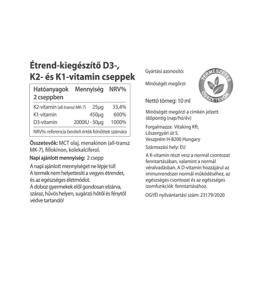 Vitaking Vitamin D3+K2+K1 drops (10 ml)