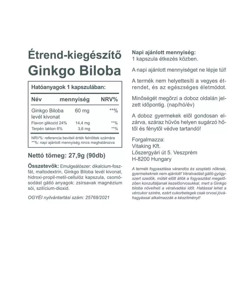 Vitaking Ginkgo Biloba 60mg Leaf Extract (90 Capsules)