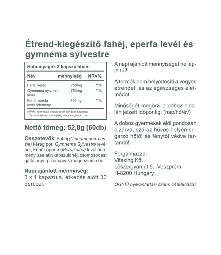 Vitaking Gymnemax + Mulberry and Cinnamon 750 mg (60 Capsules)