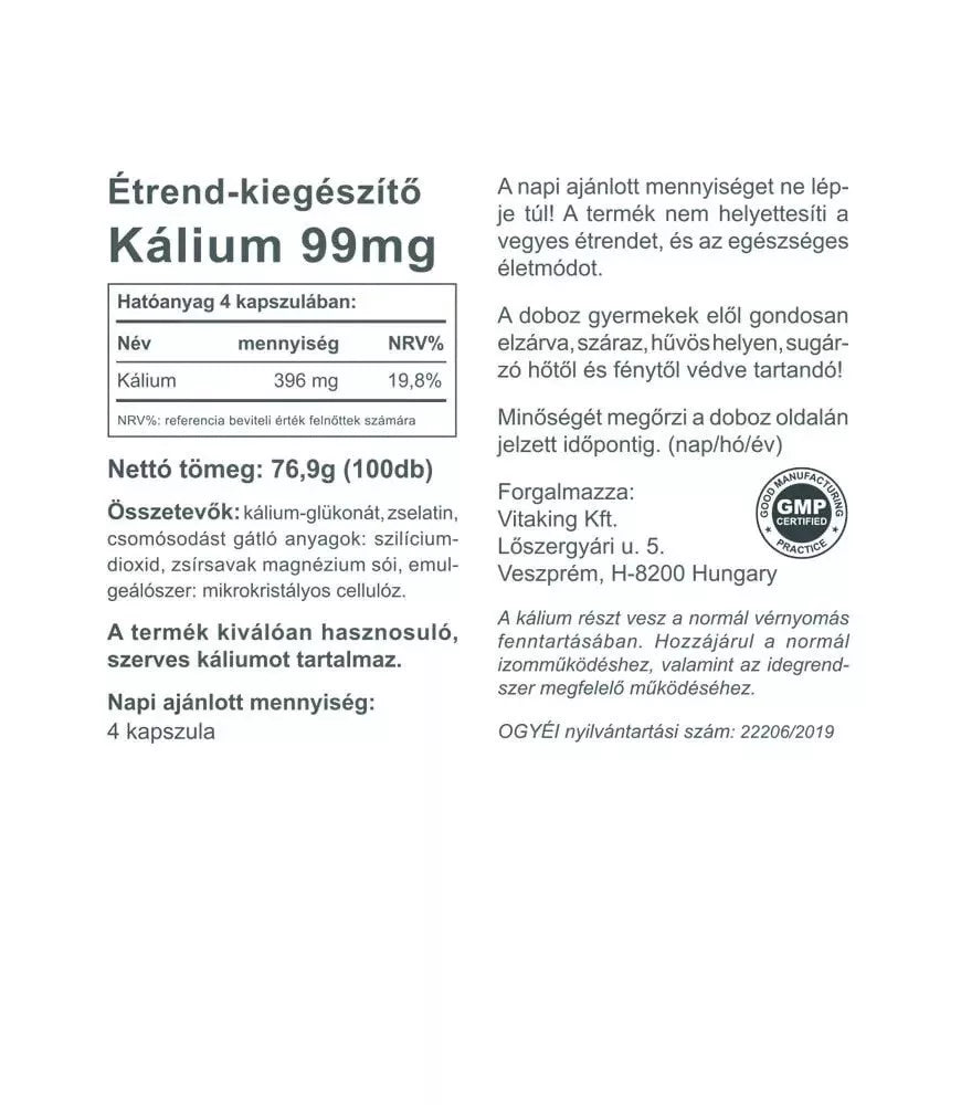 Vitaking Potassium 396 mg (100 Capsules)