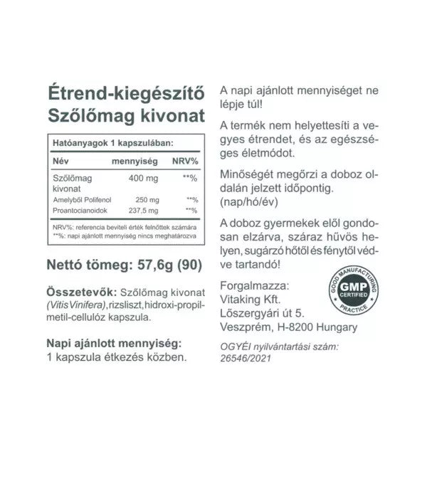 Vitaking Grapeseed Extract 400 mg (90 Veg Capsules)