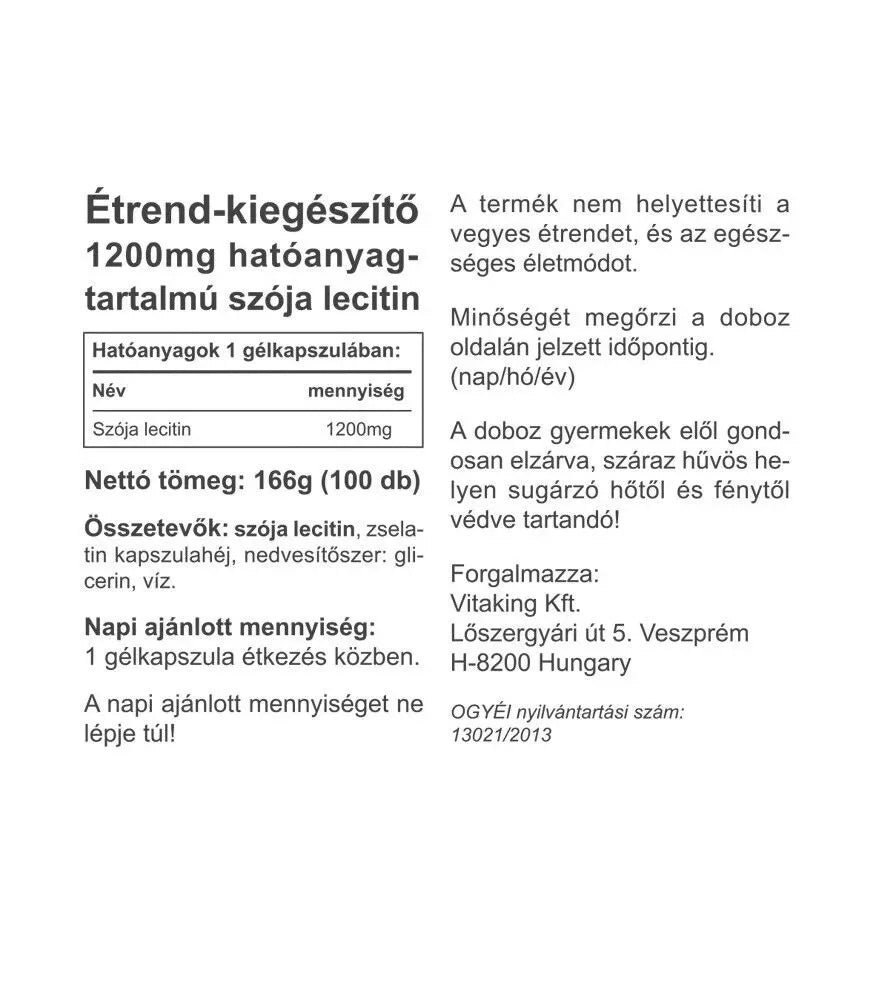 Vitaking Lecithin Ultra Soy 1200 mg (100 Softgels)