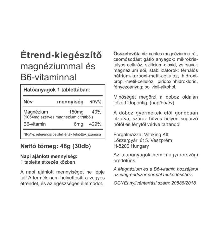 Vitaking Magnesium Citrate + B6 (30 Tablets)