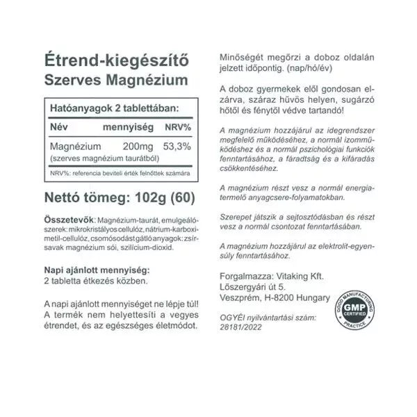 Vitaking Magnesium Taurate 100 mg (60 Tablets)