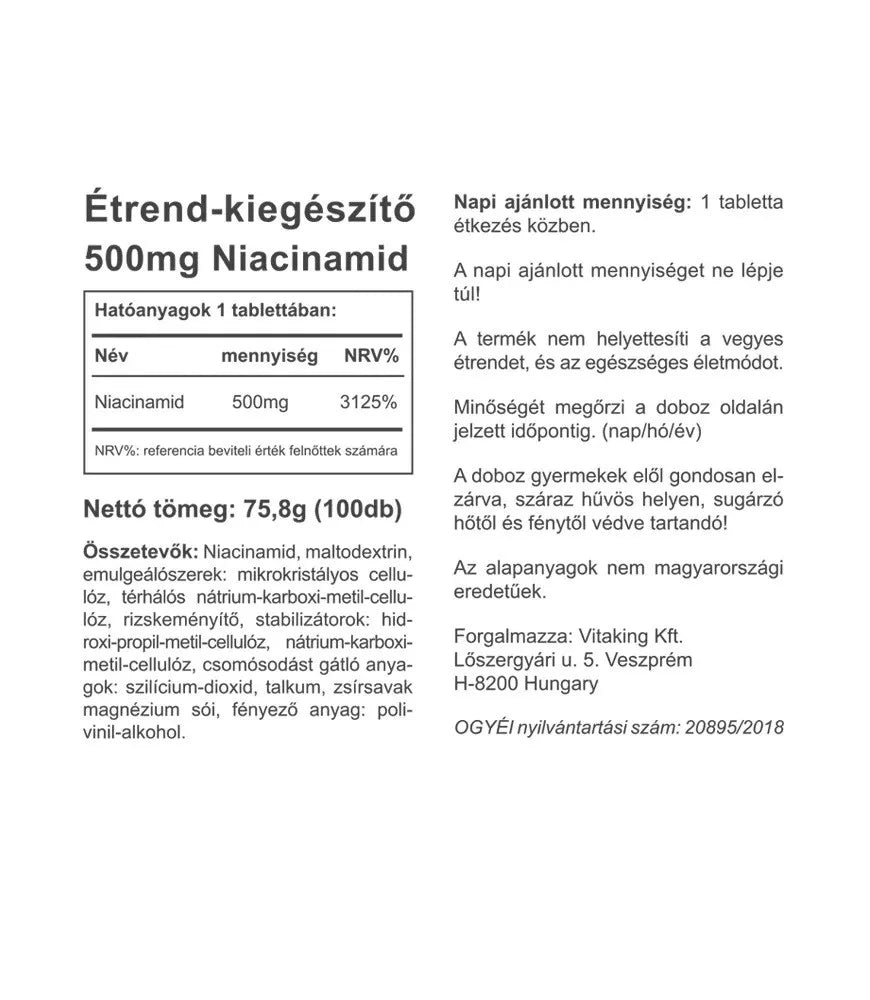 Vitaking B3 Niacinamid 500 mg (100 Tablets)