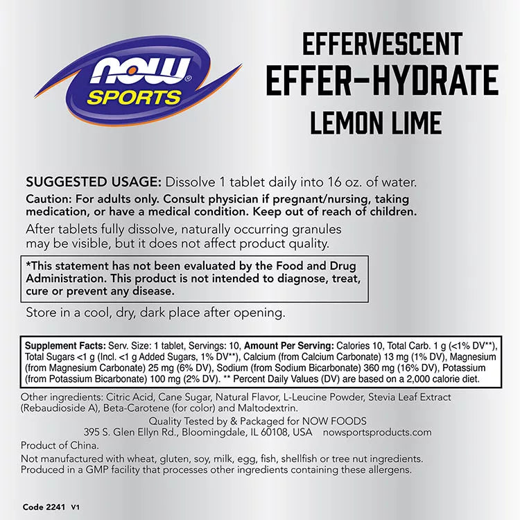 Now Foods Effer-Hydrate Effervescent (10 Effervescent Tablets, Lemon Lime)