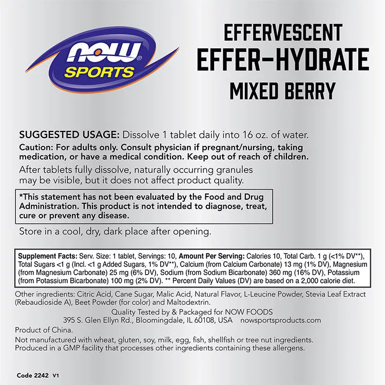 Now Foods Effer-Hydrate Effervescent (10 Effervescent Tablets, Mixed Berry)