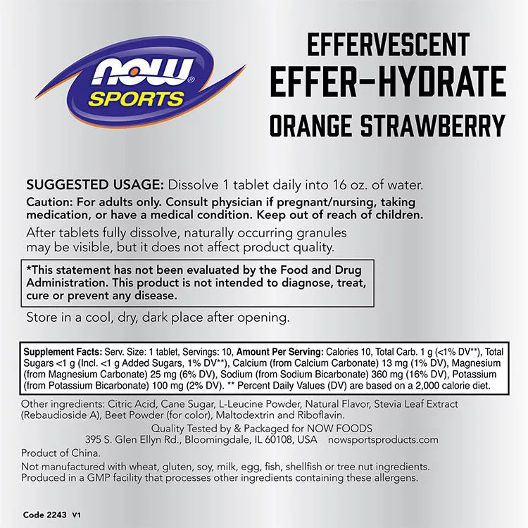 Now Foods Effer-Hydrate Effervescent (10 Effervescent Tablets, Orange Strawberry)