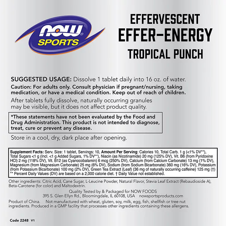 Now Foods Effer-Energy Effervescent Tablets (10 Effervescent Tablets, Tropical Punch)