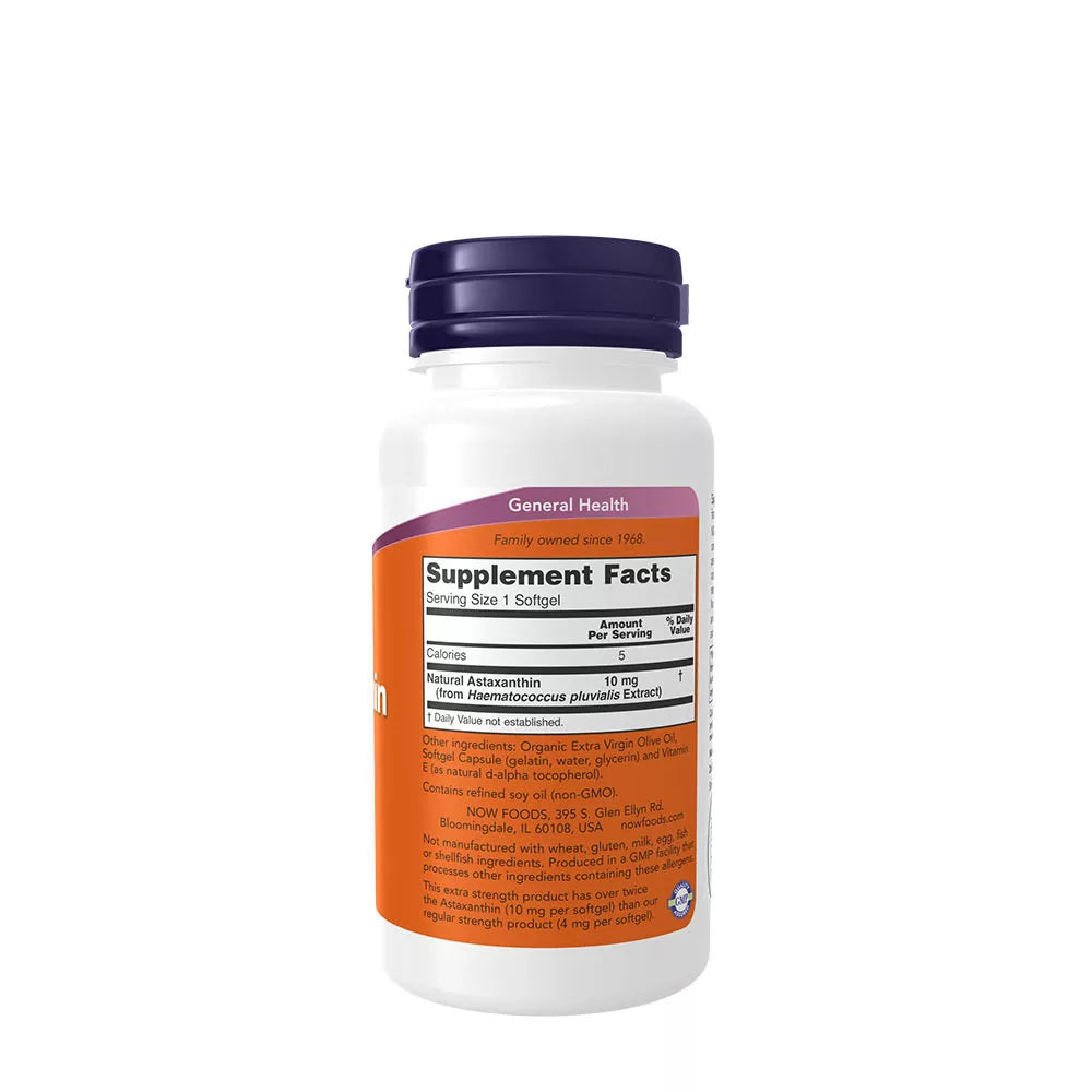 Now Foods Astaxanthin Extra Strength 10 mg (60 Softgels)