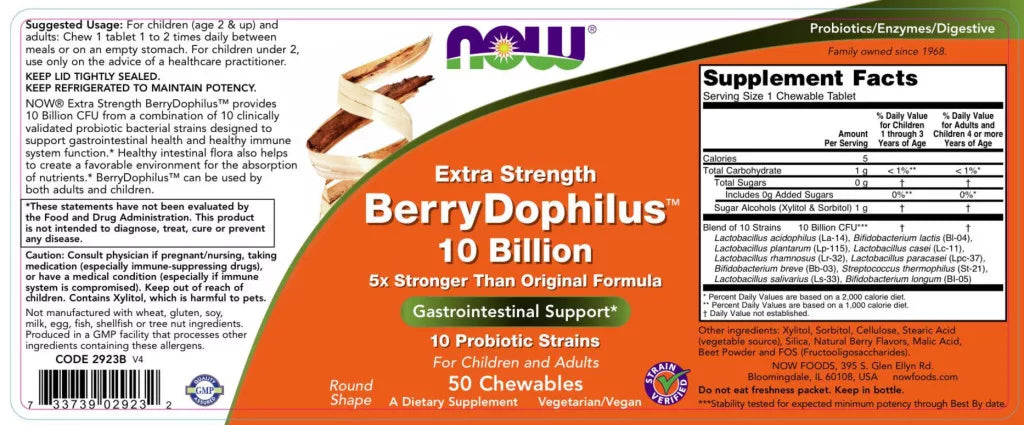 Now Foods BerryDophilus™ Extra Strength 10 Billion (50 Chewables)