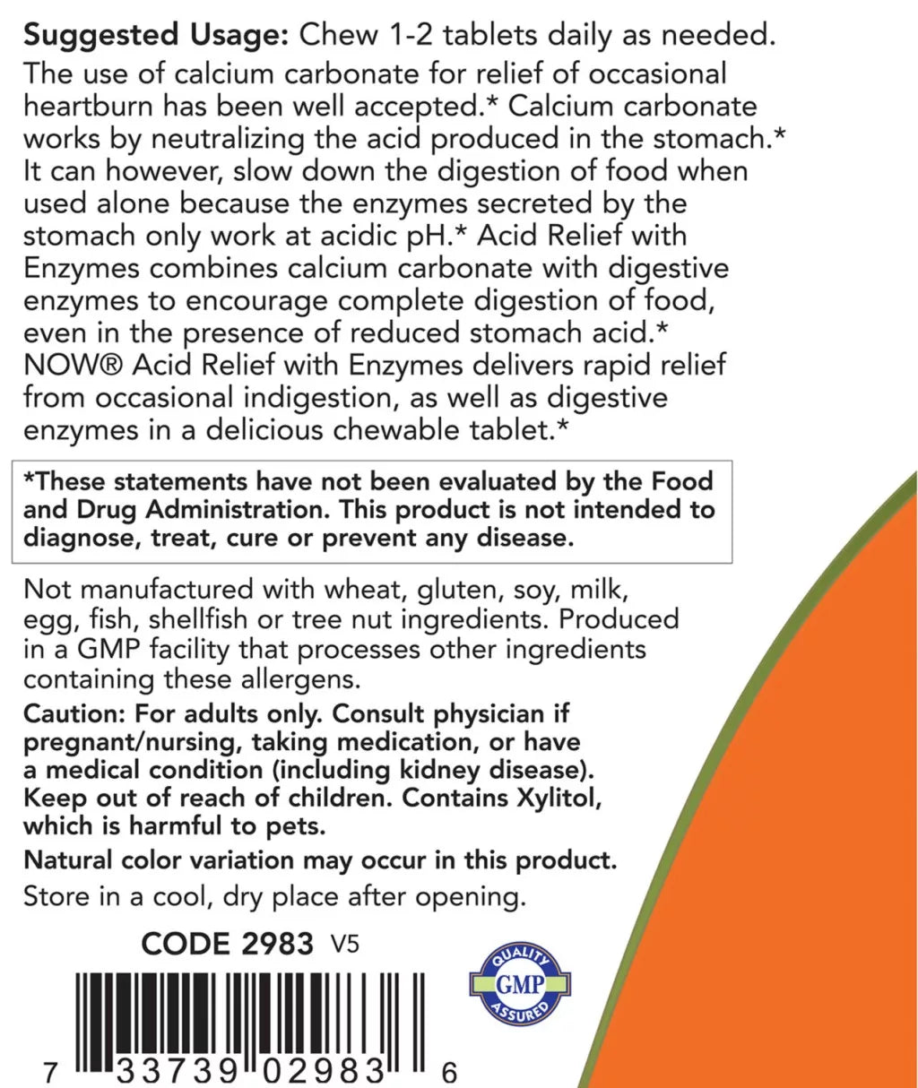 Now Foods Acid Relief with Enzymes Chewables (60 Chewables)