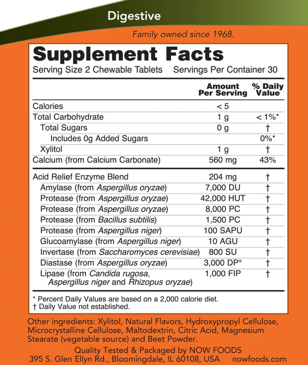 Now Foods Acid Relief with Enzymes Chewables (60 Chewables)