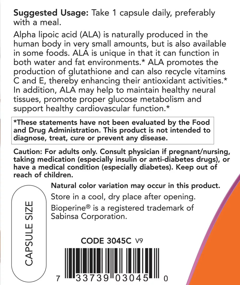 Now Foods Alpha Lipoic Acid, Extra Strength 600 mg (120 Veg Capsules)