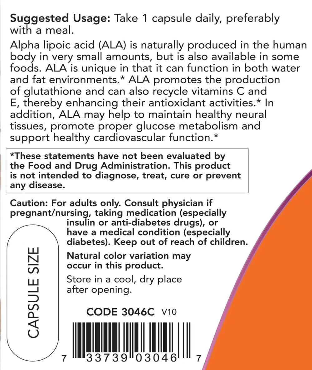 Now Foods Alpha Lipoic Acid, Extra Strength 600 mg (60 Veg Capsules)