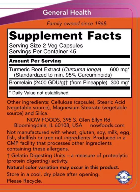 Now Foods Turmeric & Bromelain (90 Veg Capsules)