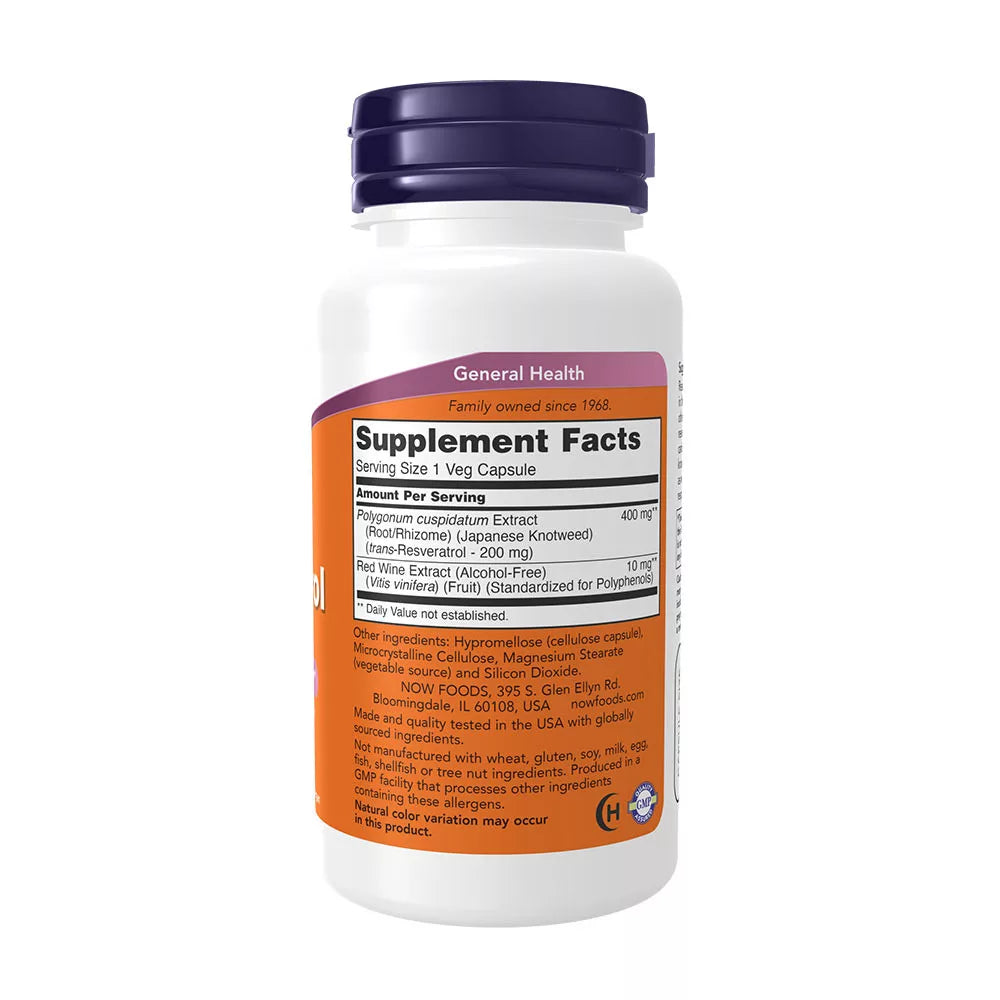 Now Foods Natural Resveratrol 200 mg (60 Veg Capsules)