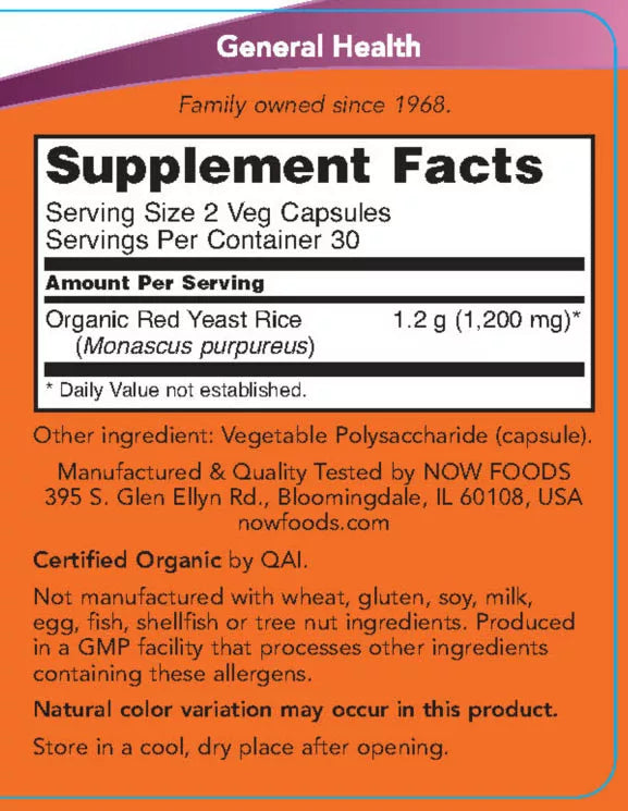 Now Foods Red Yeast Rice 600 mg (60 Veg Capsules)