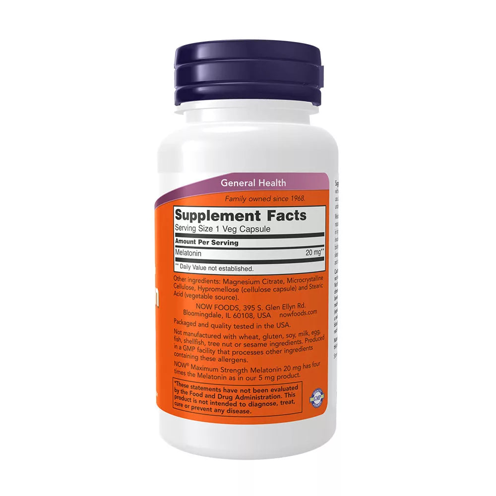 Now Foods Melatonin, Maximum Strength 20 mg (90 Veg Capsules)