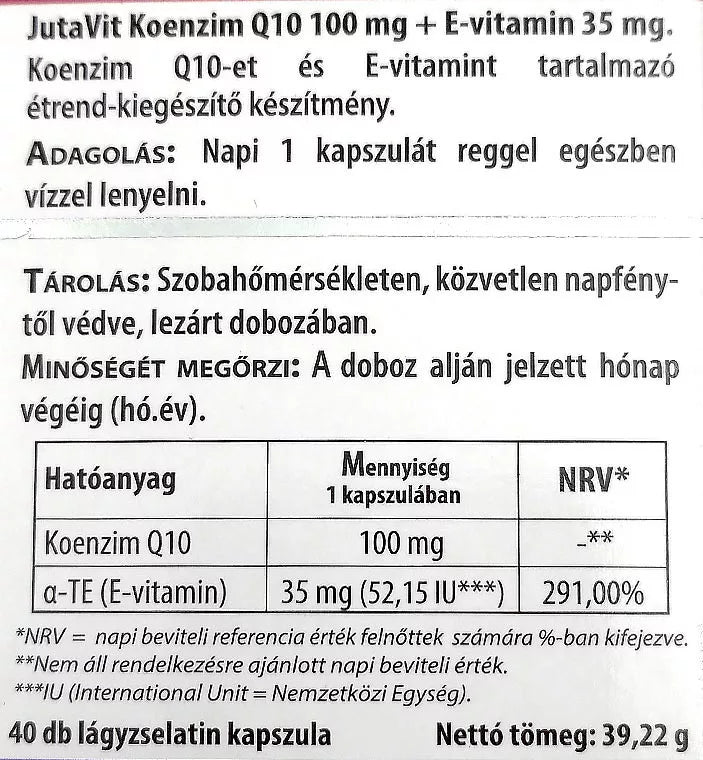 JutaVit Coenzyme Q10 100 mg + Vitamin E capsule (40 Tablets)