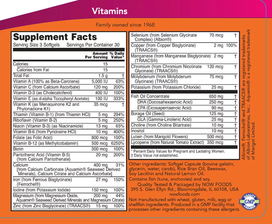 Now Foods Prenatal Gels + DHA Softgels (90 Softgels)