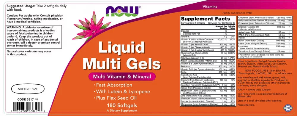 Now Foods Liquid Multi Gels (180 Softgels)