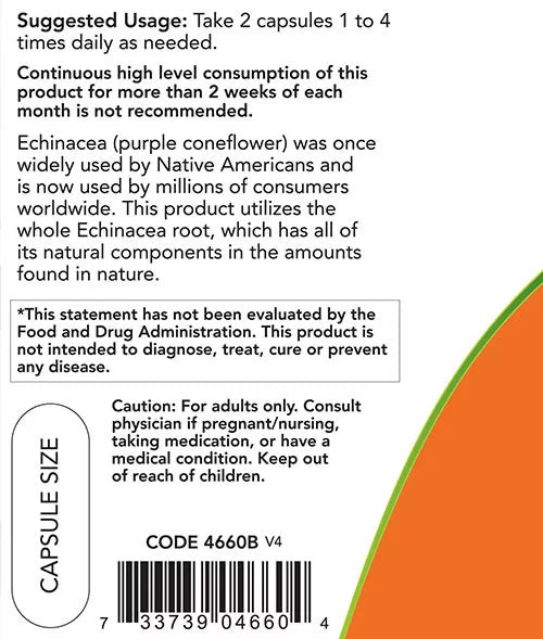 Now Foods Echinacea 400 mg (100 Capsules)