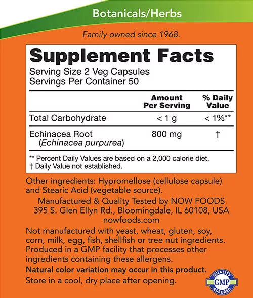 Now Foods Echinacea 400 mg (100 Capsules)