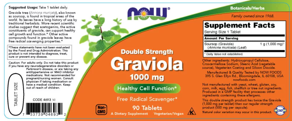 Now Foods Graviola 1000 mg (90 Tablets)
