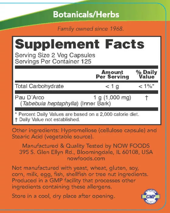 Now Foods Pau D' Arco 500 mg (250 Veg Capsules)