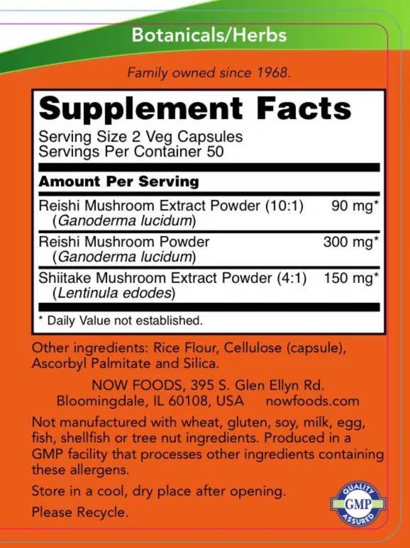 Now Foods Rei-Shi Mushrooms 270 mg (100 Veg Capsules)