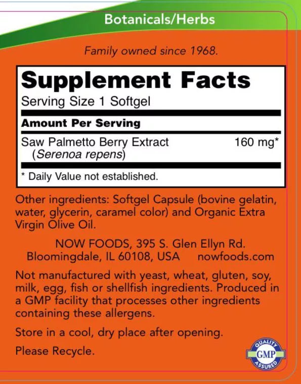 Now Foods Saw Palmetto Extract 160 mg (120 Softgels)