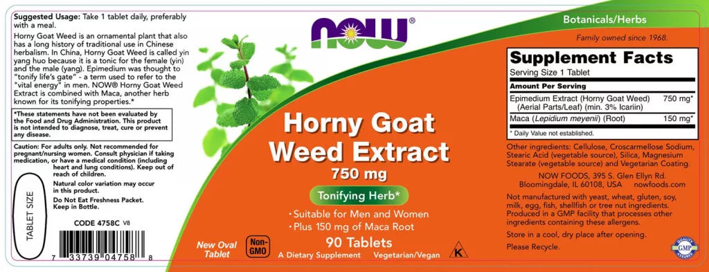Now Foods Horny Goat Weed Extract 750 mg (90 Tablets)
