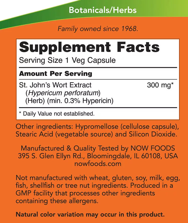 Now Foods St. John's Wort 300 mg (100 Veg Capsules)