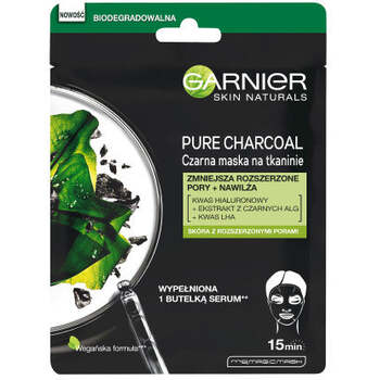 Black Textile Mask with Seaweed Extract Pure Charcoal Skin Natura l s (Black Tissue Mask) 28 g 28.0g