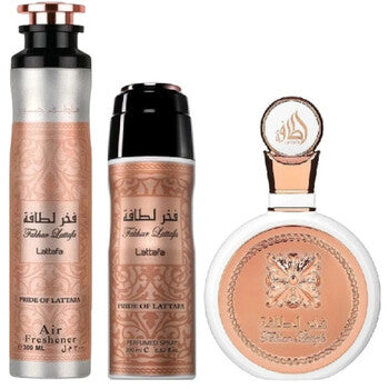 Fakhar Rose Dárková sada EDP 100 ml, deospray 200 ml a bytová vůně 300 ml 100ml