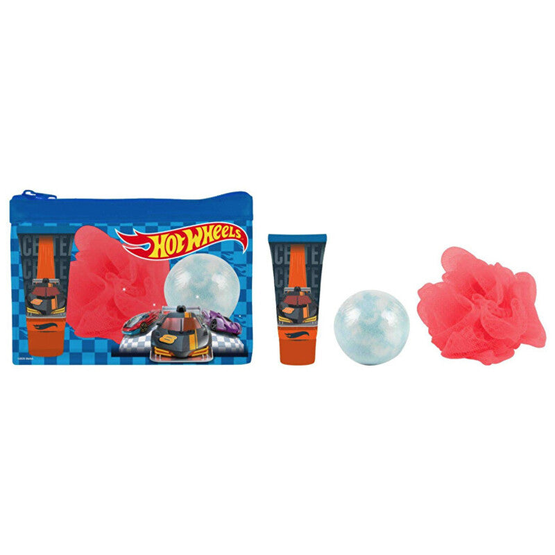 Hot Wheels Dárková saada Sprchový gel 35 ml, bomba do koupele, mycí houba a kosmetická taška 35ml