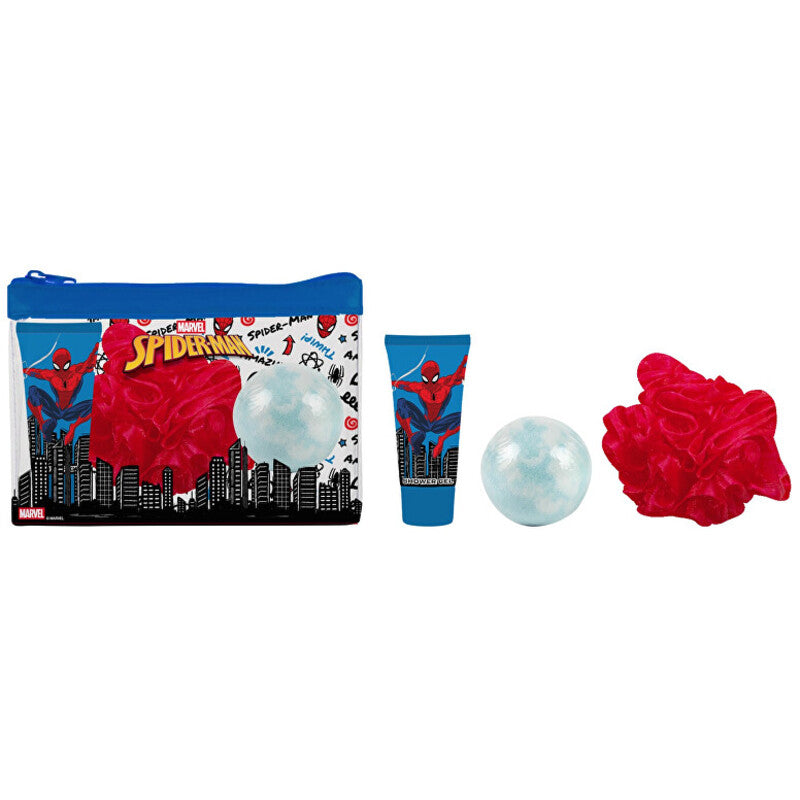Spiderman Dárková sada Sprchový gel 35 ml, bomba do koupele, mycí houba a kosmetická taštička 35ml