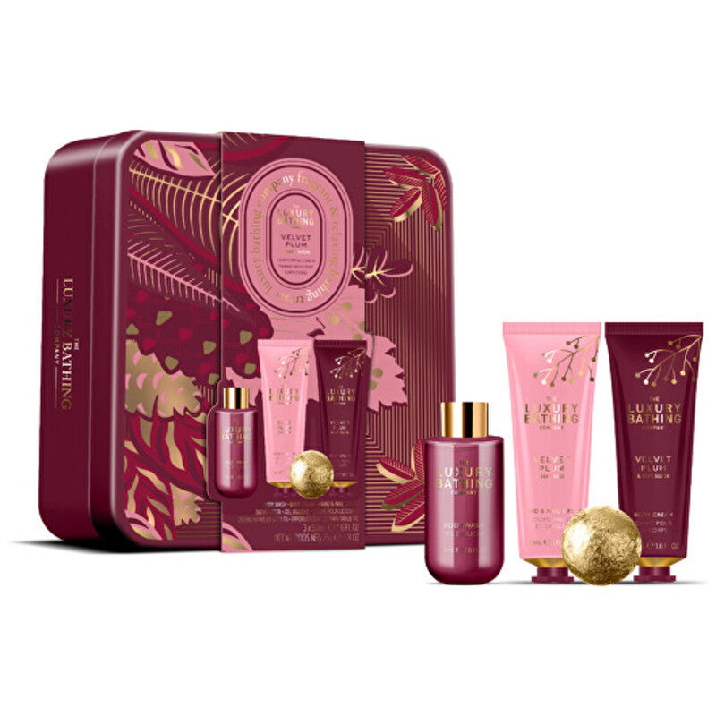 Velvet Plum &amp; Soft Suede Body Care Gift Box - Dárková sada péče o tělo v plechové dóze ( 4 ks )