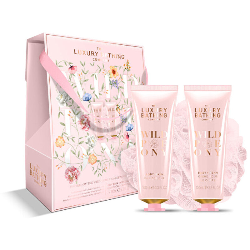 Peony &amp; Peach Body Care Trio ( Pivoňka, Broskev &amp; Malina ) - Dárková sada péče o tělo v krabičce ( 3 ks )
