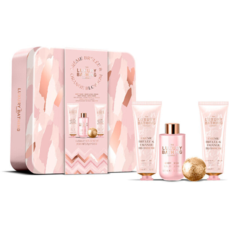 Creme Brulée Body &amp; Hand Care Gift Set ( Creme Brulée &amp; Pomerančový květ ) - Dárková sada v plechové dóze ( 4 ks )