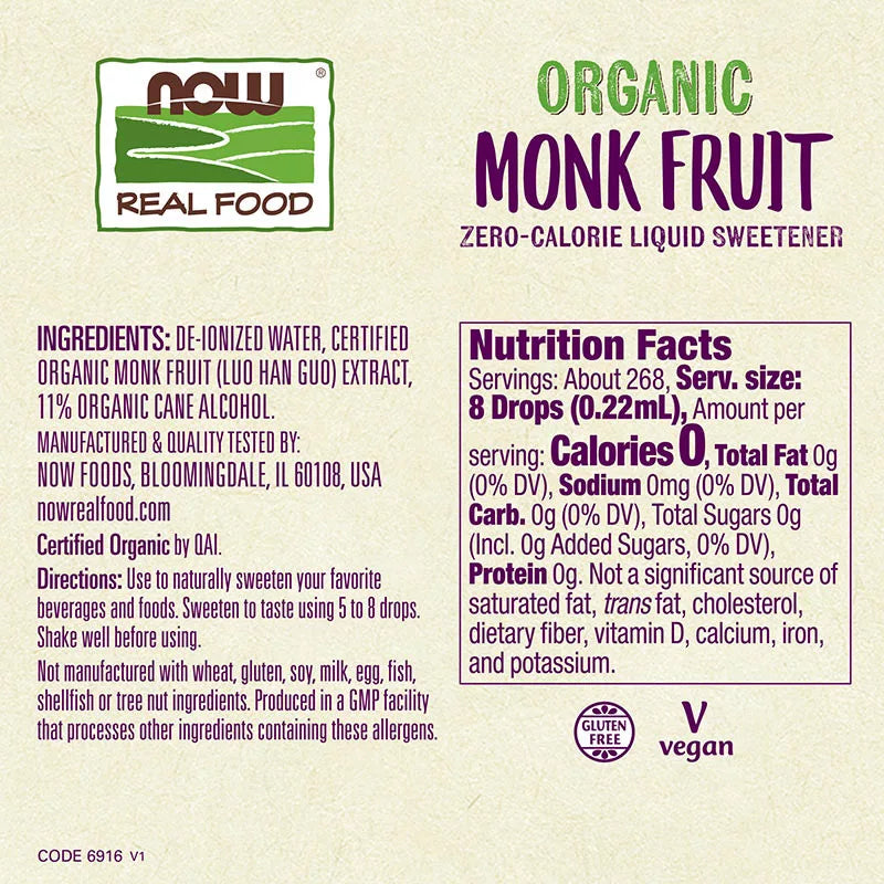 Now Foods Organic Liquid Monk Fruit (59 ml, Unflavored)