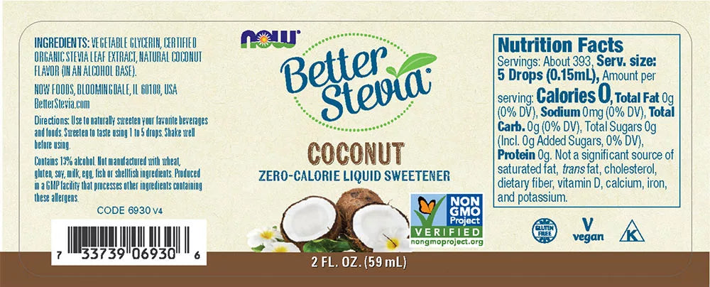 Now Foods BetterStevia Liquid (59 ml, Coconut)