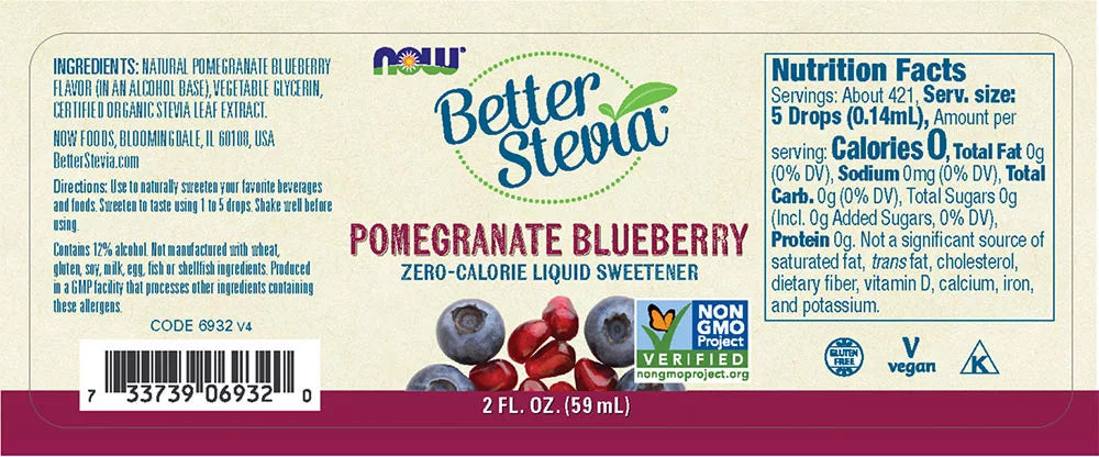 Now Foods BetterStevia Liquid (59 ml, Pomegranate Blueberry)