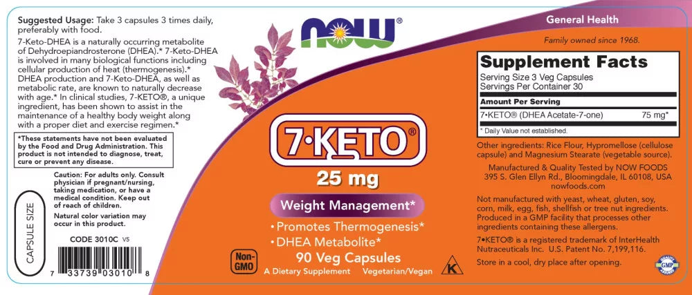 Now Foods 7-KETO 25 mg (90 Veg Capsules)