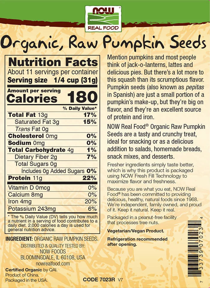 Now Foods Pumpkin Seeds, Raw Organic (340 g)