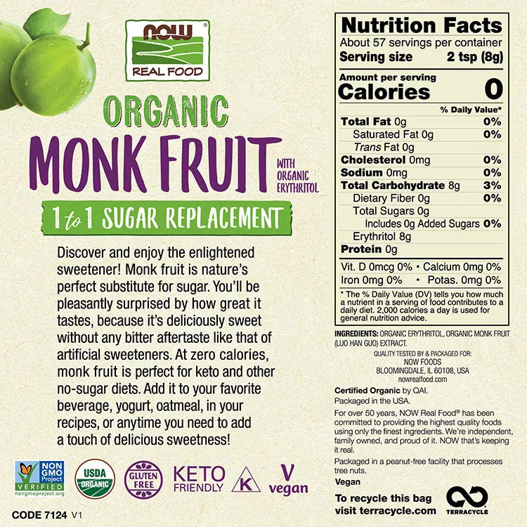 Now Foods Monk Fruit with Erythritol, Organic Powder (454 g)