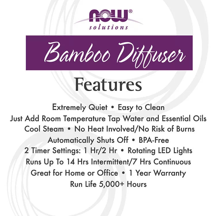 Now Foods Ultrasonic Real Bamboo Essential Oil Diffuser (1 pc)