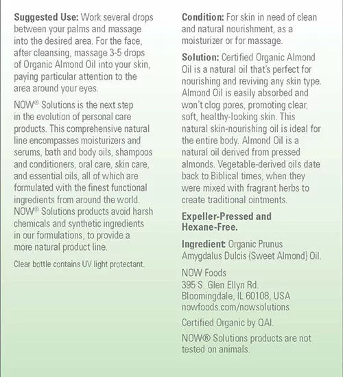 Now Foods Sweet Almond Oil, Organic (237 ml)